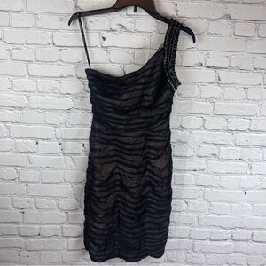 Bebe Dress Women’s XS Silk One Shoulder Black Cocktail Prom Beaded NWT MSRP $149